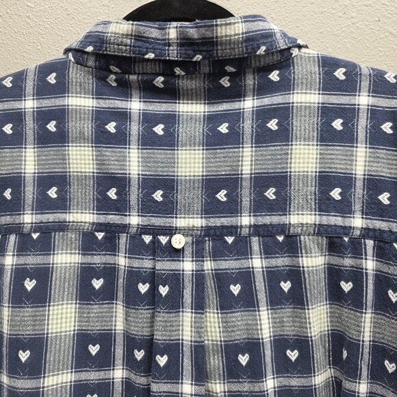 CST Blues Shirt Womens 5X Blue White Plaid Button Down Long Sleeve Cotton Hearts - Picture 6 of 11